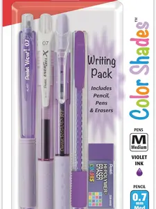 Color Shades Writing Pack - Includes; Pencil, Pens, and Erasers- Pastel Violet