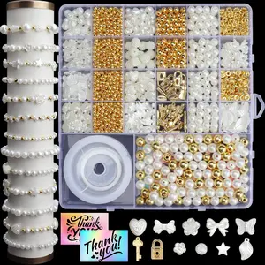 900pcs Pearl Beads Kit for Jewelry Making, Round Pearl Bracelet Set with Spacers, Star Heart Bow Pearls for DIY Necklace Earrings