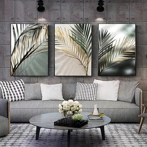 3pcs Nordic Botanical Wall Art - Golden Palm Leaf Plant Canvas Painting - Scandinavian Decoration - Home Decor - No Frame