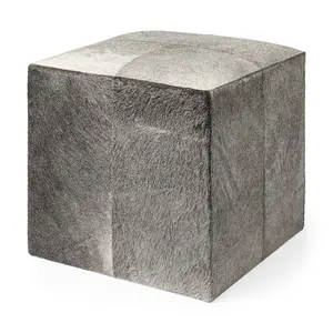 HomeRoots 394248 20 in. Wool Cube Ottoman, Gray