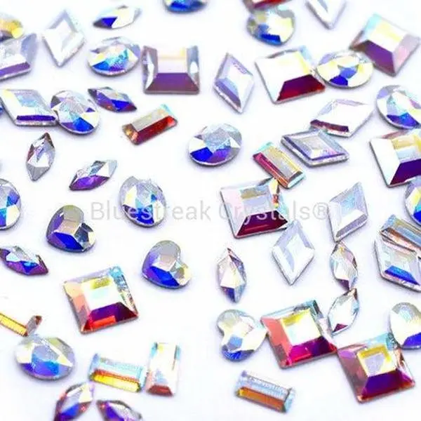 Flatback Rhinestones for Nails, 30pc Crystal AB Variety Mix with 2773 Diamond (5mm) and 2400 Square (4mm) - Cost-Effective Nail Supplies, Baguette, 2603 Oval (4Mm)