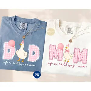Comfort Color Silly Goose 1st Birthday Matching Family T-Shirt – Mama Goose Dada Goose Design, Gift For Mom And Dad, Custom Family Outfit, Streetwear Style Unisex Fits Cotton Comfort Casual Shirt With Cute Playful Family Aesthetic