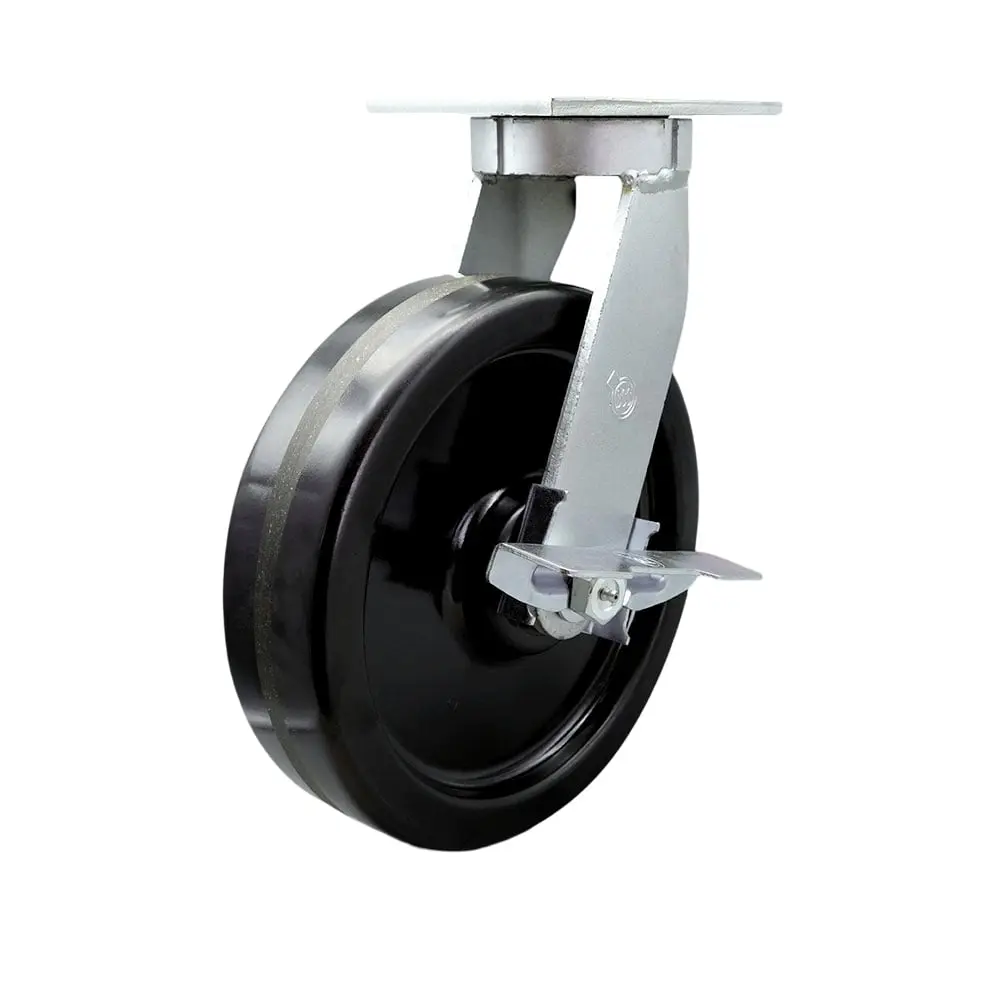 Service Caster SCC-KP92S1230-PHR-SLB-BSL 12 in. Swivel Top Plate Extra Heavy Duty Caster with Phenolic Wheel & Brake - Bolt on Swivel Lock - Heavy Duty Caster Wheel - Industrial Caster