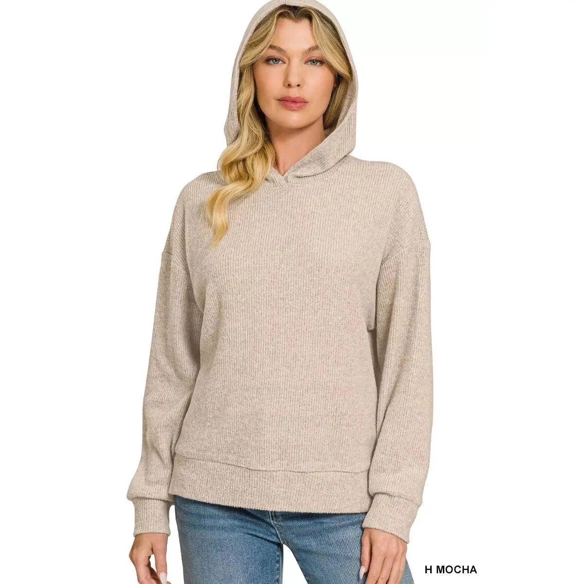 ZENANA Brushed Ribbed Hacci Hoodie Pullover