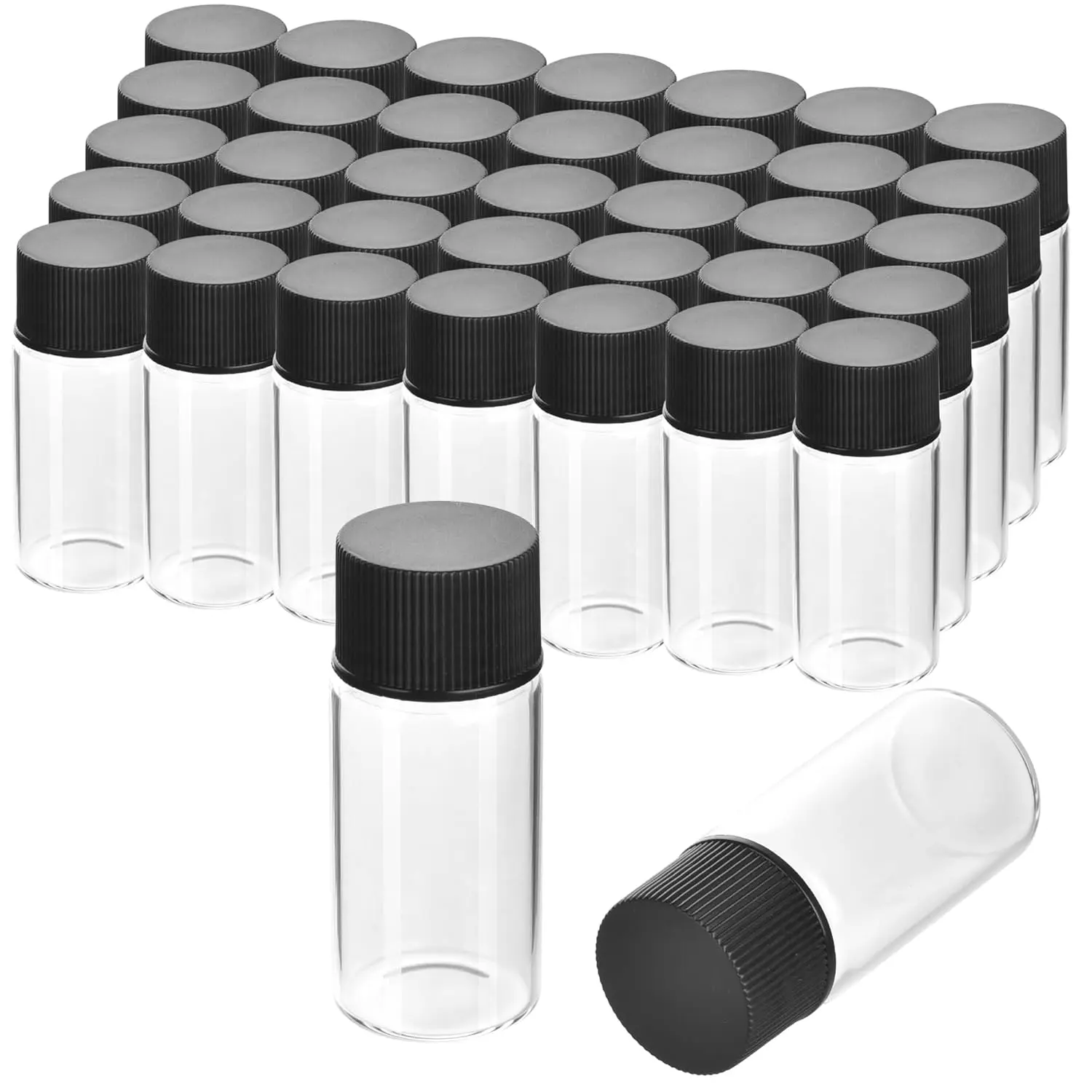 100 Pack 2ML Glass Sample Vial, Liquid Sampling Small Glass Bottle with Black Plastic Screw Caps,Leakproof,Light Weight and  Resistance(Clear)