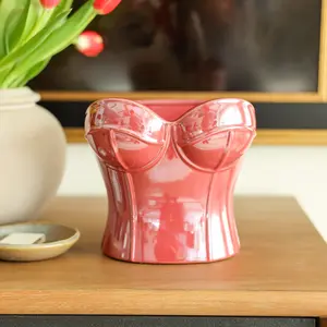 7.25"H Ceramic Corset Vase Decor Decorative