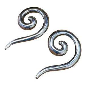Pair Steel Silver 0g 2g 4g 6g 8g 10g 12g Ear Plugs Tunnels Tapers Pinchers Horseshoes Gauges Hangers Super Spirals men women metal earrings