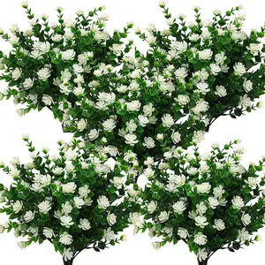 10 Bundles White-Eucalyptus Artificial Outdoor Flowers, UV-Resistant Waterproof Faux Plastic Plants, No-Fade Decorative Greenery Ornaments for Gardens, Front Porch Decor, White-Eucalyptus(10 Bundles)
