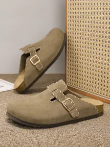 Birk Wooden Sandals with Leather Straps, Stylish Casual Walking Shoes for Men & Women, Durable Design for All-Day Comfort, Footwear