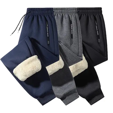 Men's 3-Pack Fleece Lined Thermal Winter Pants - Mid Waist, Basic, Comfortable, Skin-Friendly, Casual Everyday Wear Bottoms in Black, Dark Gray, Blue (Menswear)