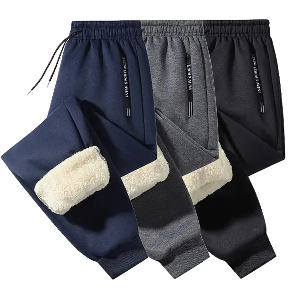 Men's 3-Pack Fleece Lined Thermal Winter Pants - Mid Waist, Basic, Comfortable, Skin-Friendly, Casual Everyday Wear Bottoms in Black, Dark Gray, Blue (Menswear)