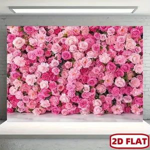 1PC,2D Flat Pink Romantic Flower Wall Backdrop, Wedding & Birthday Party Photography Background, Cross - border Exclusive Photo Shooting Decorative Curtain, High - density Material & High - def