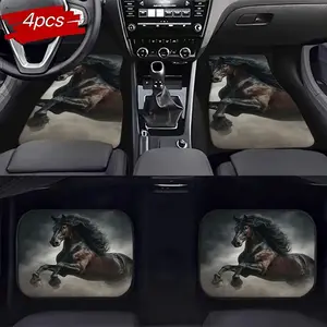 Mustang Pattern Car Floor Mats Set, Anti-Slip Wear-Resistant, Easy to Clean, Protects Interior, Enhances Driving Comfort, Fits Multiple Cars