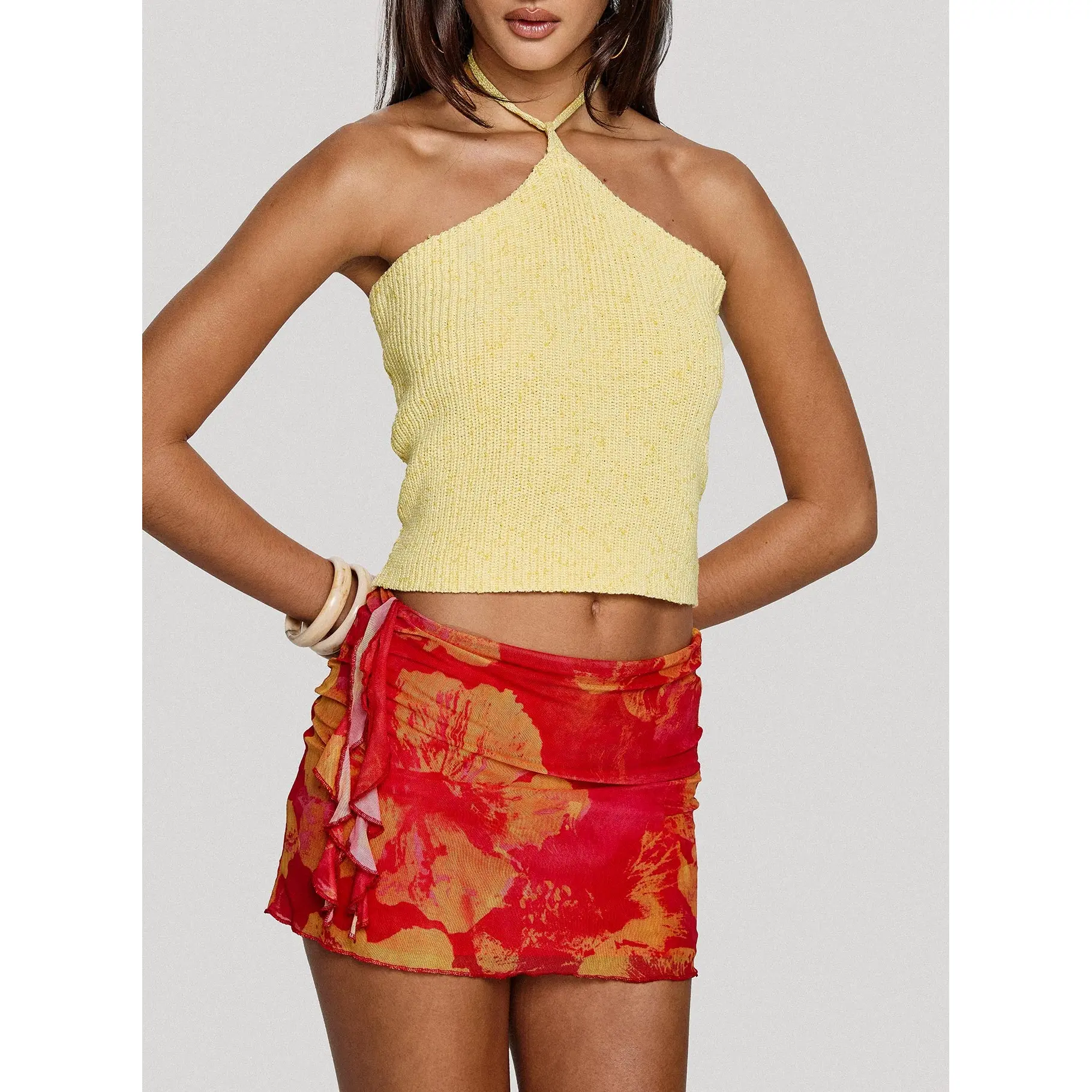 Liloha Frill Mesh Mini Skirt Orange Multi