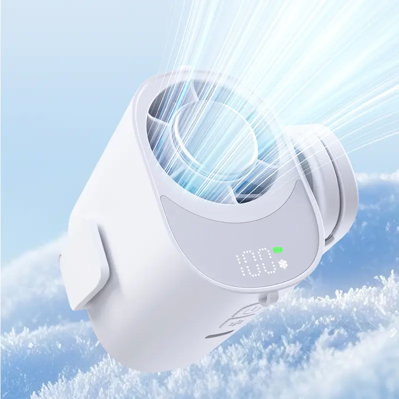 Portable Clip-On Car Fan with LED Display, 360° Adjustable Rotation, USB Rechargeable Mini Fan for Car Interior, Office, Desk, Travel and Outdoor Use, White