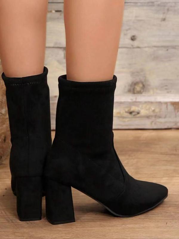 Elegant Women's High Heel Round Toe Short Boots, Comfortable Fashion Rubber Sole Shoes for Fall & Winter, Modern Plain Design