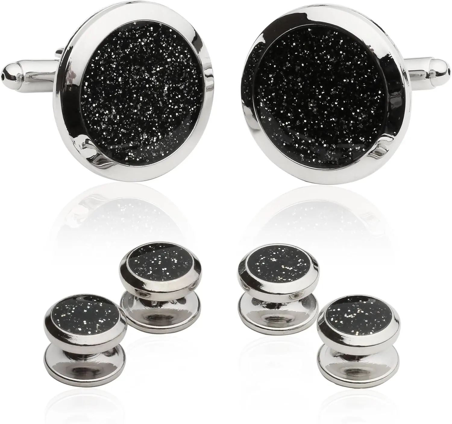 Men's Black  Dust Tuxedo Cuff Links and Studs Set with Presentation  Idea Box - 7/8" cufflinks, 3/8" studs - Business Attire Cufflinks & Shirt Accessories Special