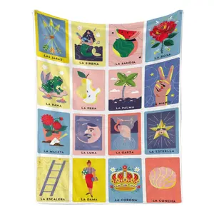 Mexican Loteria Card Pattern Blanket Soft Funny Throw Blanket Cozy Lightweight Plush Portable Cover Blanket For Sofa,Warm Gift For Birthday,Christmas,Multiple Blankets