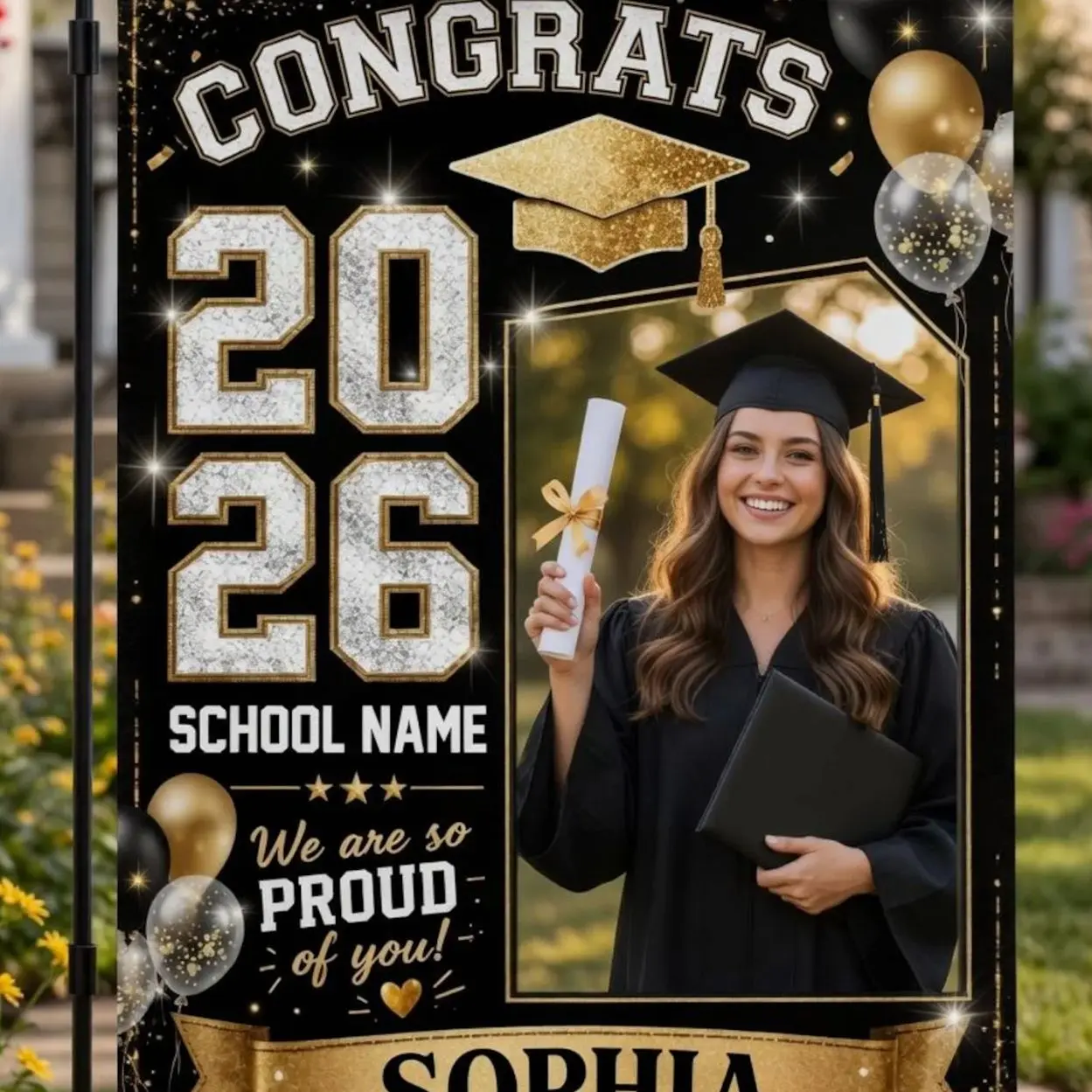 Graduation Garden Flag, Class of 2026 Personalized Yard Flag, Custom Name Graduation Flag, High School Grad Flag, Congrats Graduate Decor