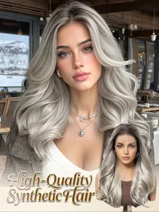 18" Body Wave 13x4 HD Lace Front Wig | Ombre Brown to Silver | Glueless, Heat Resistant Synthetic Hair | Natural & Realistic Look | Soft Comfortable Cap | Versatile for Women Daily Wear