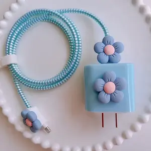 Cute Flower Cable Protector Data Cable TPU Helical Cable Charger Protective Cover For Apple 18W 20W Charger Cover Charging Cord Protection