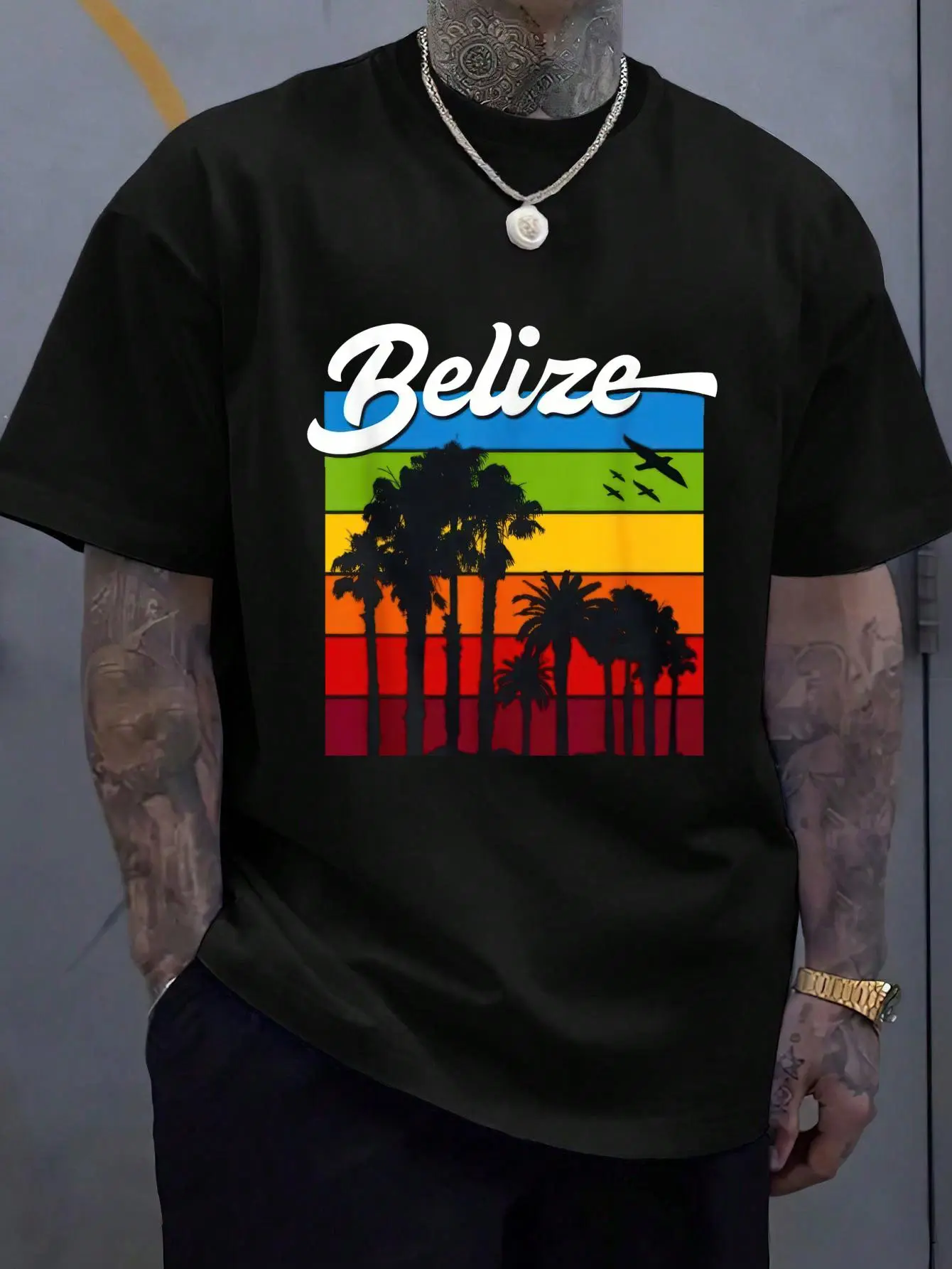 Men's 100% Cotton Casual Belize Souvenir Graphic T-Shirt - Loose Fit Round Neck Short Sleeve Clothes, All Seasons, Avoid Ironing Prints, Machine Washable for Tropical Vacation, Parties, Jeans