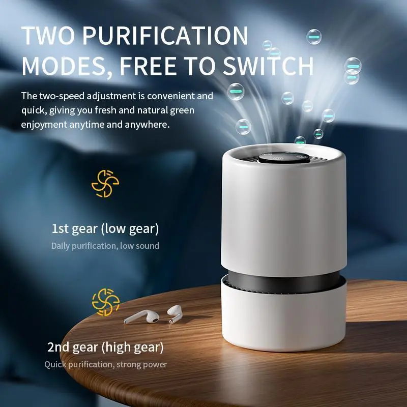 【BackToSchool】HEPA Mini Space-Saving Air Purifier for Desktop, USB-Powered Air Cleaner with Activated Carbon Odor Remover, Ionizer, USB Port & ABS Charging Cable for Office Bedroom