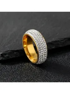 Titanium steel ring for women, niche high-end five-row ceramic full-diamond ring, stainless steel jewelry