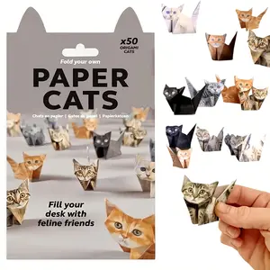 50 Sheets DIY Cat Origami Kit, Foldable 3D Cute Cats, Perfect for Handmade Activities, Party Christmas Gifts, Cat Lover Creative Gift, Desktop Decor, Papercraft Figures