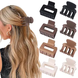Medium Hair Clips Combination 2 Styles Small Claw Clips for Thin Hair 8 Pcs Matte Non-slip Rectangle Jaw Clips Square Hair Accessories for Women and Girls (Grey)