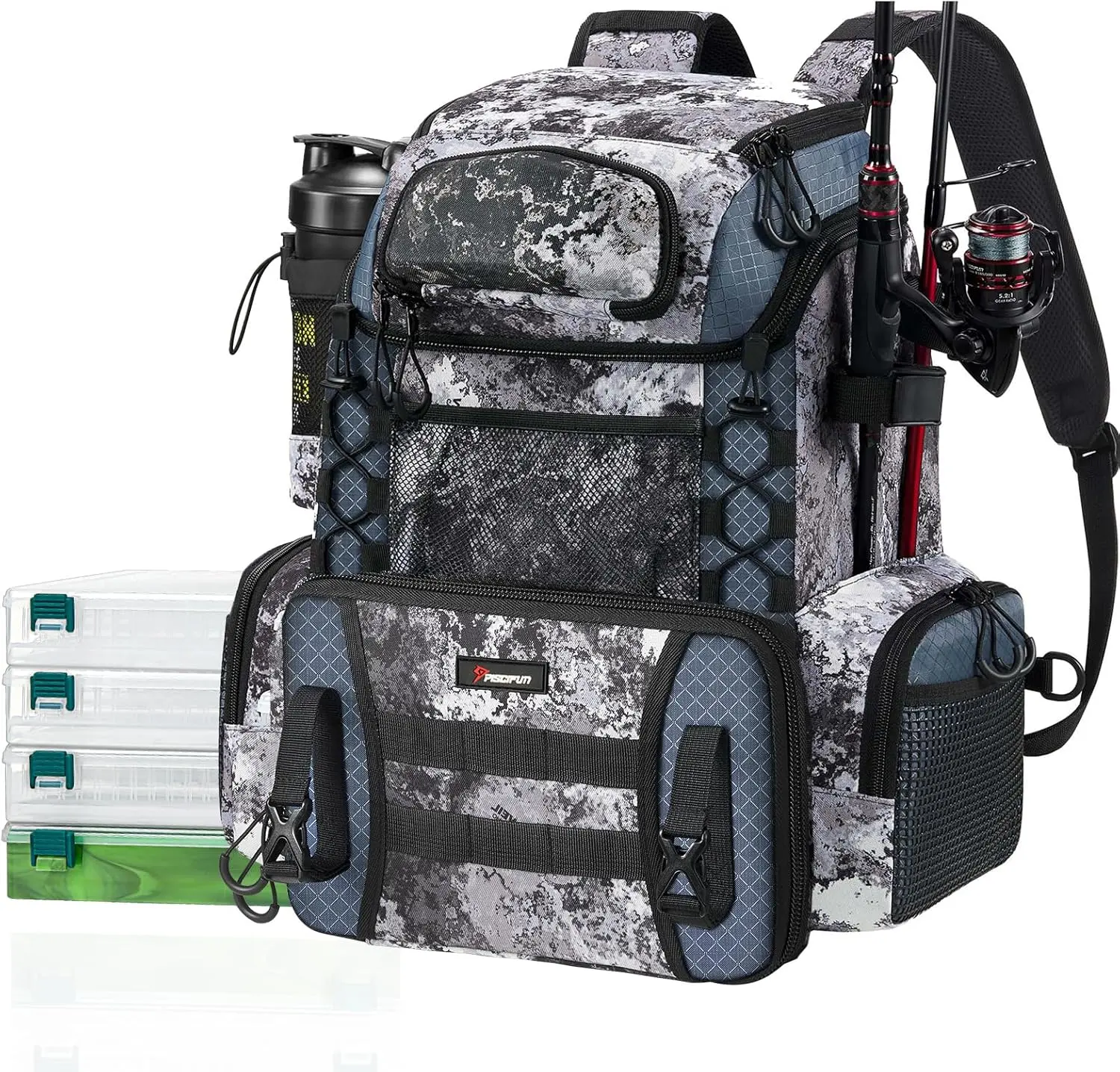 Fishing Tackle Backpack with Rod Holders & 4 Tackle Boxes, Outdoor Fishing Bag with  Rain Cover