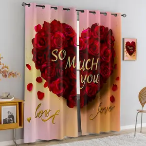 Valentine's Day Heart Pattern Curtains, 3D Digital Print Drapes for Living Room Bedroom Balcony Study, Elegant Transparent Window Treatments, Home Decoration Curtain