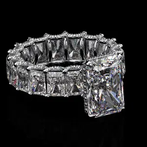 15.6 Carat Radiant Cut Moissanite Engagement Ring 18K White Gold Plated