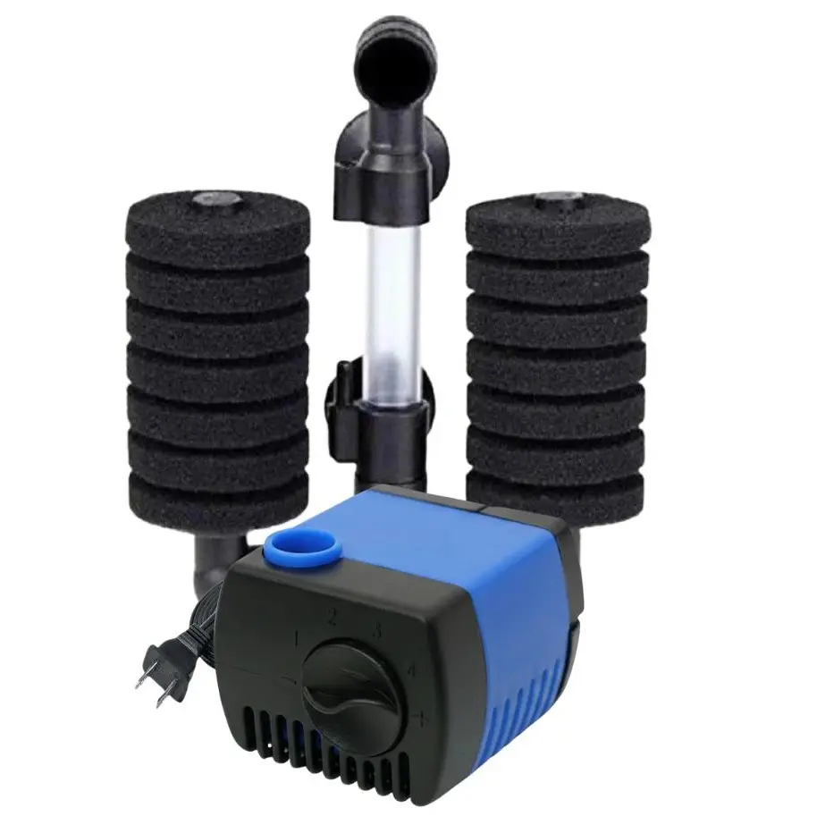 Aqua Dream Aquarium Filter Set - 2 Sponge Filters, 60 GPH Adjustable Flow Submersible Water Transfer Pump, 2.5w, 6 ft (1.7m) Non-Polarized US Plug, 5.0″(l)x1.8″(w)x5.5″(h), ad-2831, 1/4" Adapter, Waterfalls, Easy Cleaning Device for Aquatic Tanks, Fish