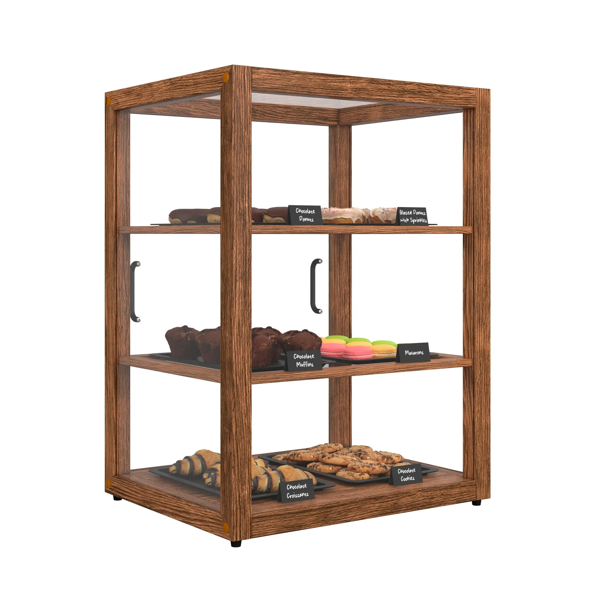 21 In. Artisan Upright Dark Wooden Bakery Display Case with Smooth Tempered Glass, Silicone Details, Organiser Shelf (KM-BDW-25D)