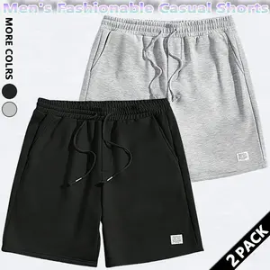 2 PACK Men's solid color drawstring belted shorts, regular fit, casual, comfortable and breathable, suitable for everyday wear. Elastic belt design, suitable for all seasons. Casual shorts set.