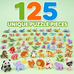 125PCS Lightweight Foam Montessori STEM Puzzle Set for Beginner Kids - 3D Educational DIY Craft Kit, Fine Motor Skills Development, Preschool Learning Toys, Christmas Party Favors (Animals, Dinosaurs, Ocean Life, Airplanes)