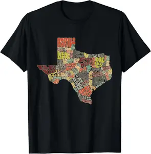 Collage of Texas States Artistic Texas T-Shirt Pure Cotton Graphic Tees Menswear Top: Gifts for Men & Women