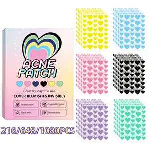 216/648/1080PCS Multi-Color Heart Acne Patches Invisible Ultra-Thin Waterproof Hypoallergenic Daytime Blemish Cover Acne Pimple Patch