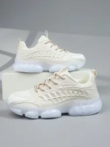 Men's Mech Style Thick Sole Sports Shoes, Trendy Sneakers, Fashionable Sneakers, Breathable Mesh with Armor Geometric Overlay, Bubble Shock Absorption, Anti-Slip, Streetwear & Commute