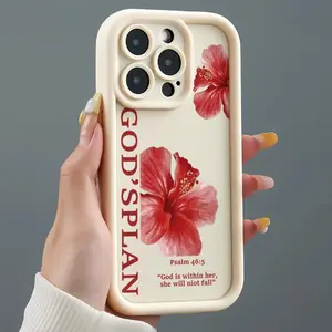 Hibiscus Print And GOD'S PLAN Faith Quote Soft TPU Bumper Protective Case for iPhone Samsung Galaxy Models 17Pro Max Air 16 15Plus 14 13 12 11 XR XS S25 S24 S23 S22