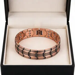 Stylish Pure Copper Magnetic Bracelet Crafted for Men, Made from 99.99% Authentic Copper with Premium Neodymium Magnets, Boasting a Distinctive Textured Pattern, Adjustable Fit, and Trendy Health-Focused Design—Ideal Fashion Jewelry for Everyday Wear