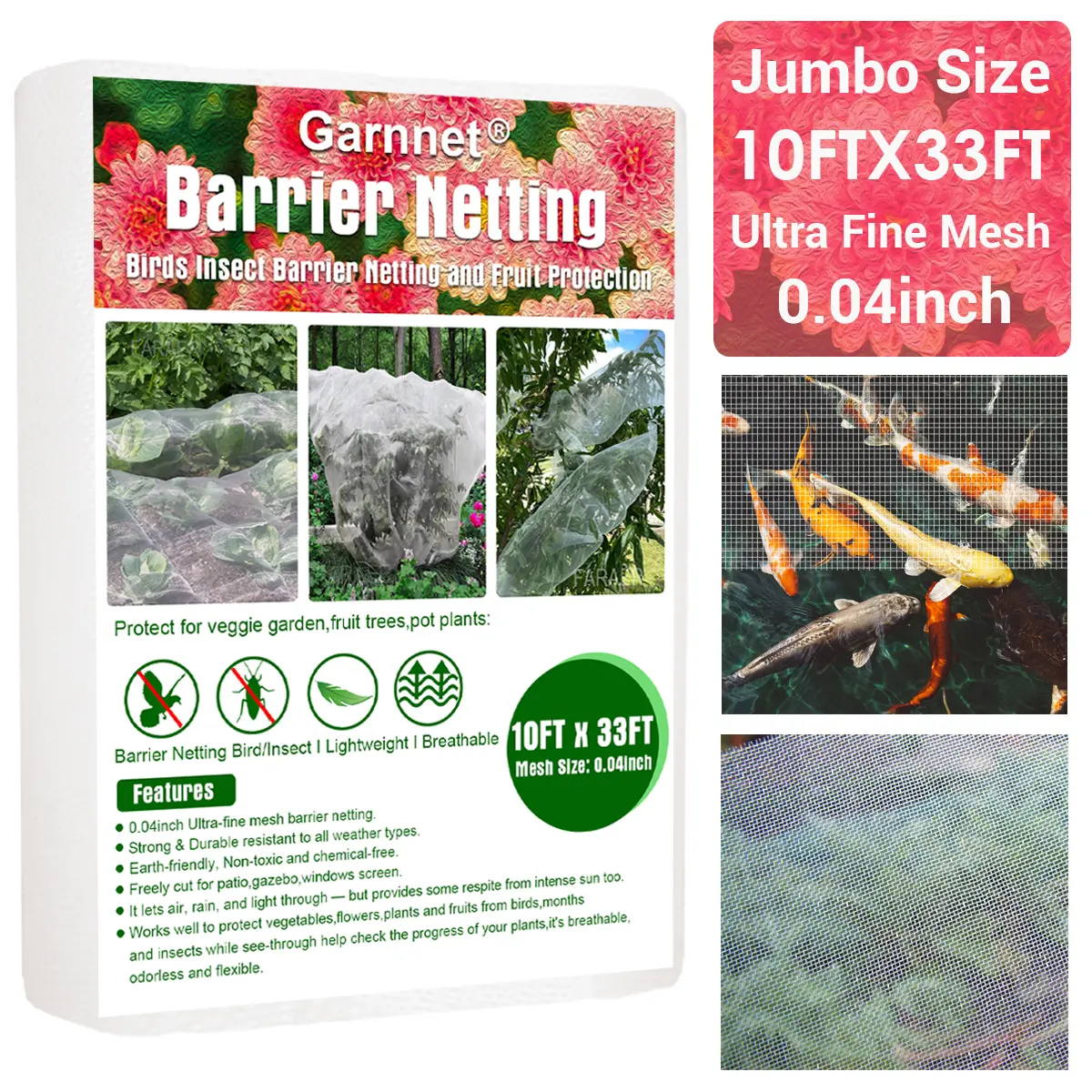 Garden Pest Barrier Netting, 10ftx33ft Ultra Fine Mesh Netting Bugs Out Net Covers Row Cover Protect Plants Flowers Against Cicada Birds Insect Strawberry Netting for Blueberry Bush Trees Raised Bed