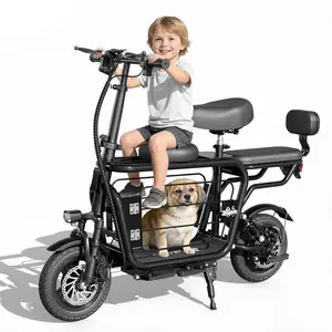 [Foldable Three Seats for E-Scooter Bike] EILLEO 48V Electric Scooter with Seat, 500W Motor Peak 750W, 20 Miles, 18.75mph,  Dual Braking System, 14" Tires