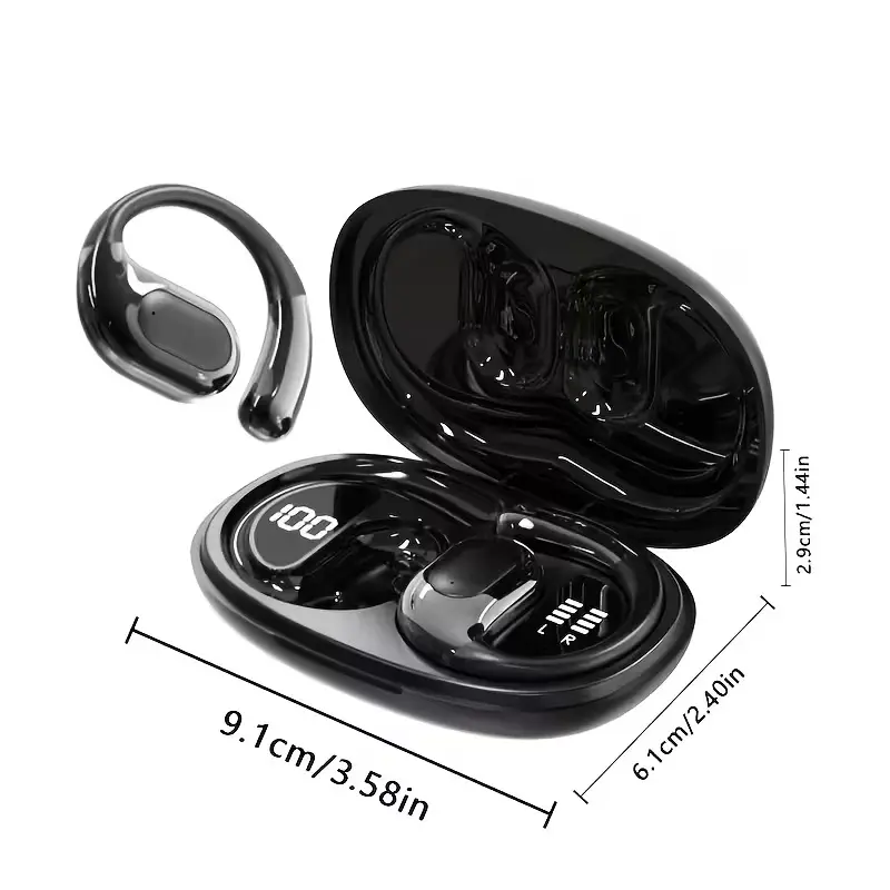 HEARNICE Bluetooth 5.4 Ear Clip Wireless Earbuds, Open-Ear Clip-On Headphones with LED Digital Battery Display, HiFi Stereo Sound, Smart Touch Control, Lightweight Comfortable Fit for Running, Gym, Travel, Work and Daily Use