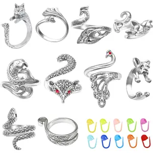 10 count Crochet Rings Crochet Tension Rings for Finger Crocheting Knitting Adjustable Yarn Guide Rings Crochet Accessories and 10 count Stitch Marks with Plastic Box for DIY Craft