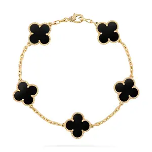 Pre-owned Van Cleef & Arpels Vintage Alhambra Bracelet 5 Unique Onyx Stones 18K Yellow Gold Clasp
