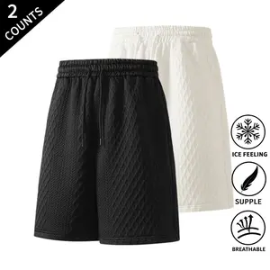 2-Pack Summer Vibes Streetwear Shorts, Textured Breathable “Ice Cool” Shorts for Casual & Outdoor Activities