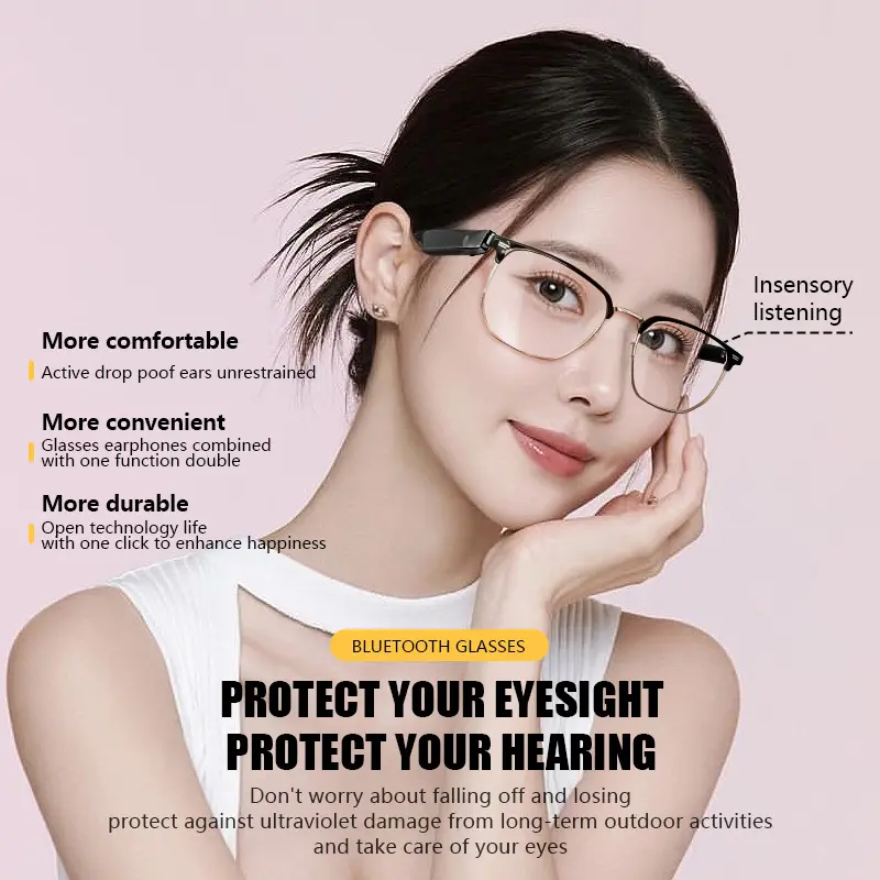 Smart Bluetooth-compatible Wireless Audio Wearable Tech Glasses, High Aesthetic Eyewear Headphones Combo, Open Audio, HiFi Sound, Unisex, Ideal for Home & Outdoors, Gift