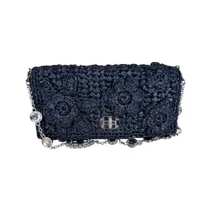 Pre-owned miu miu rafffia Shoulder Bags Crystal Shoulder Black Raffia Bag